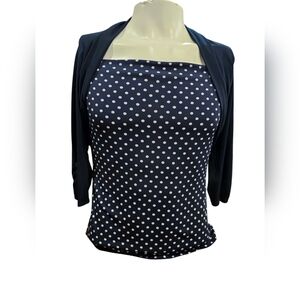 Women's Studio Y‎ Navy Blue With White Polka Dot Top Size Large